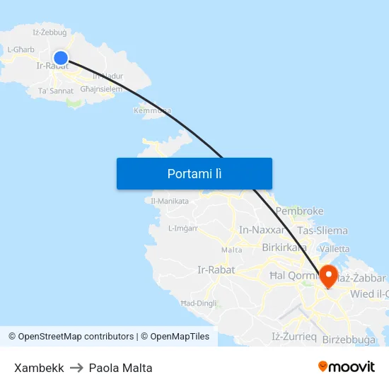 Xambekk to Paola Malta map
