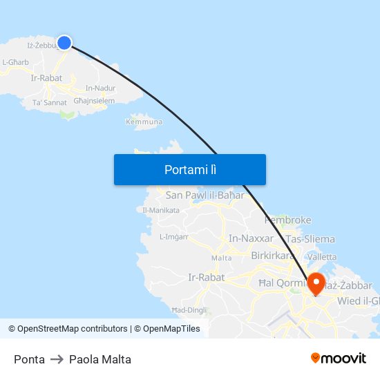 Ponta to Paola Malta map