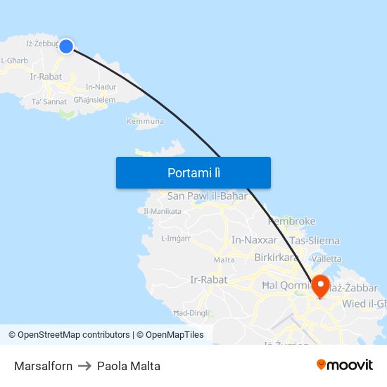 Marsalforn to Paola Malta map