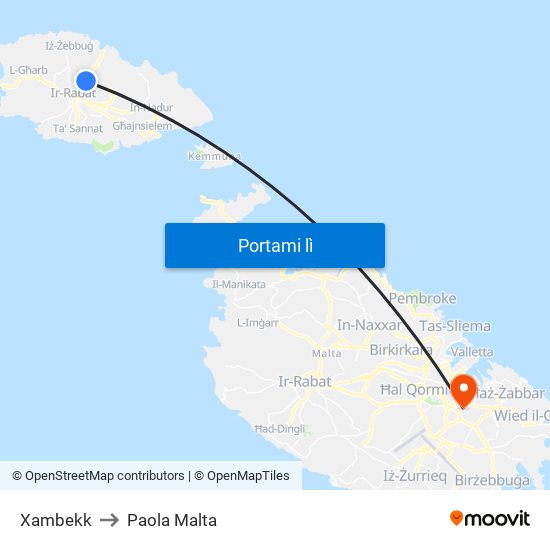 Xambekk to Paola Malta map