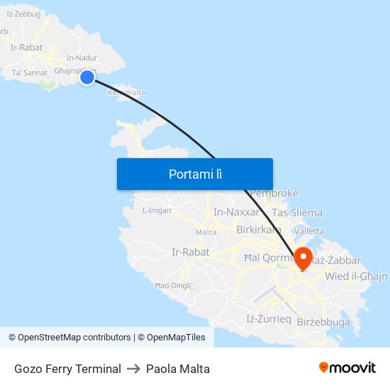 Gozo Ferry Terminal to Paola Malta map