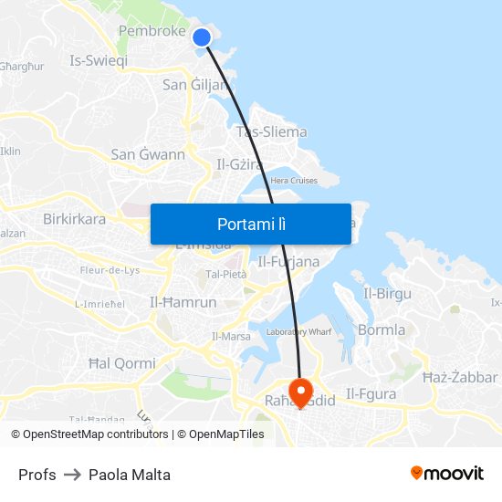 Profs to Paola Malta map