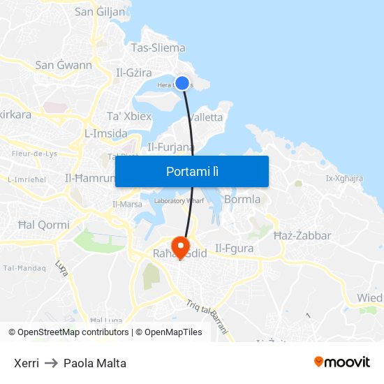 Xerri to Paola Malta map