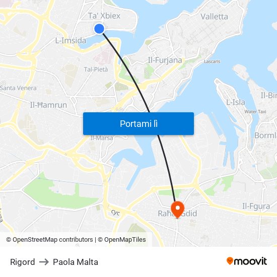 Rigord to Paola Malta map