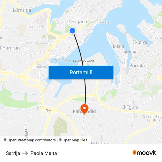 Sarrija to Paola Malta map
