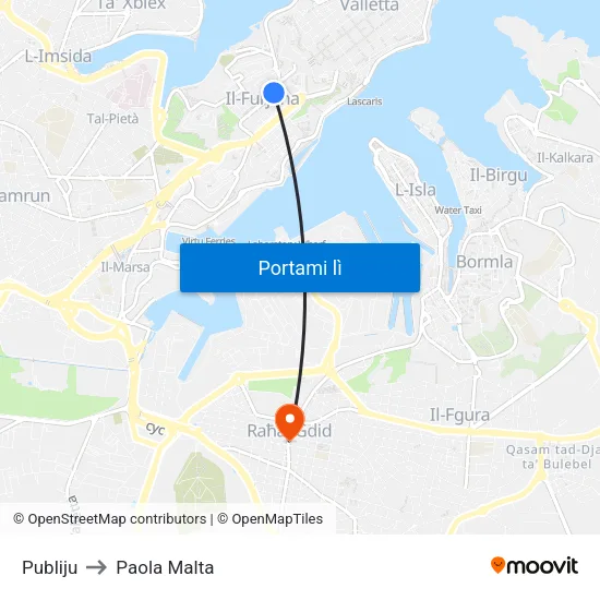 Publiju to Paola Malta map