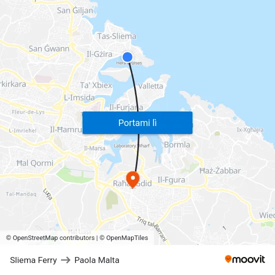 Sliema Ferry to Paola Malta map