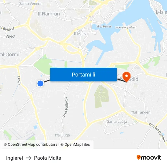 Ingieret to Paola Malta map