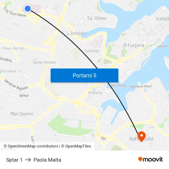 Sptar 1 to Paola Malta map