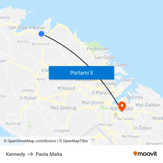 Kennedy to Paola Malta map