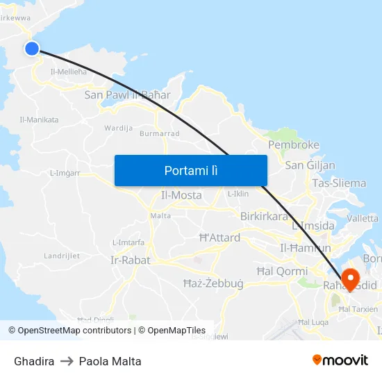 Ghadira to Paola Malta map