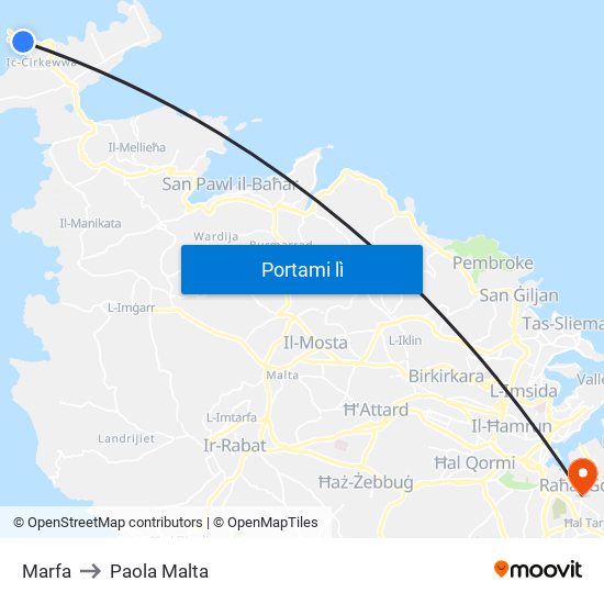Marfa to Paola Malta map