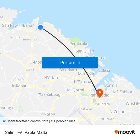 Salini to Paola Malta map