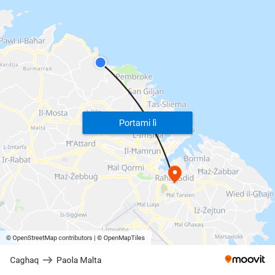 Caghaq to Paola Malta map
