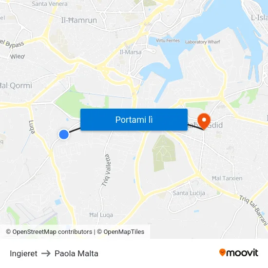 Ingieret to Paola Malta map