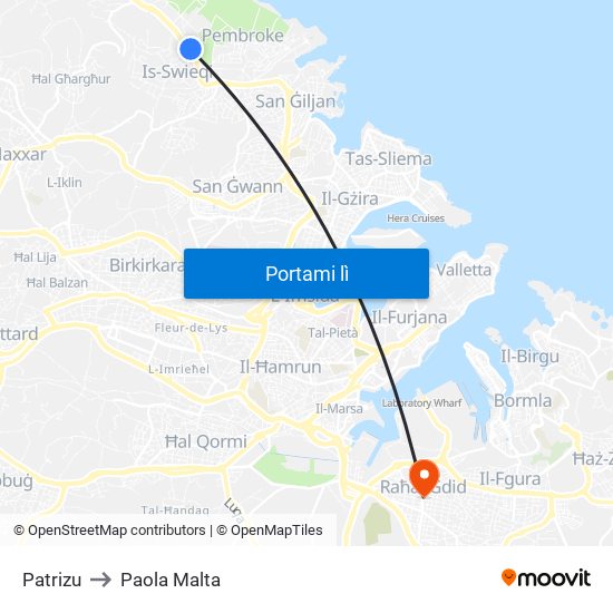 Patrizu to Paola Malta map