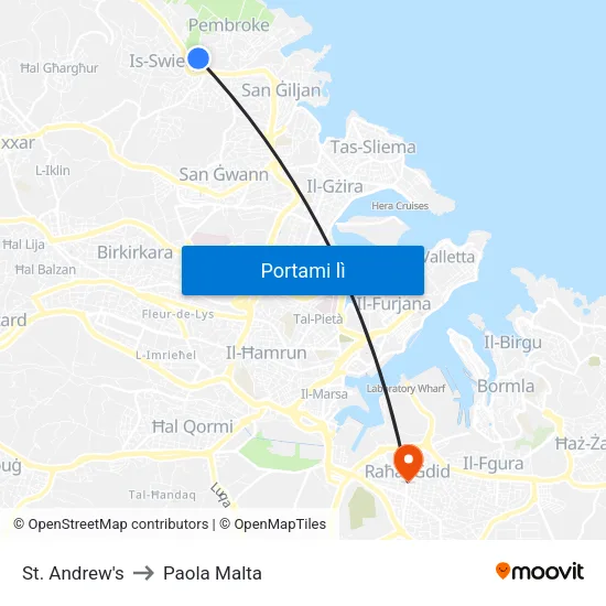 St. Andrew's to Paola Malta map