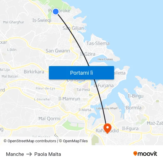 Manche to Paola Malta map