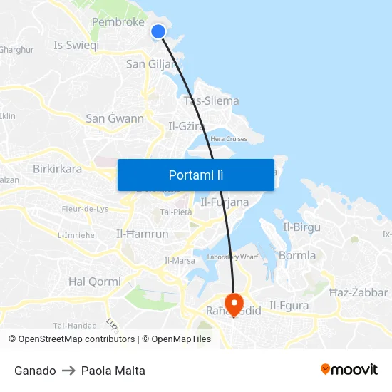 Ganado to Paola Malta map