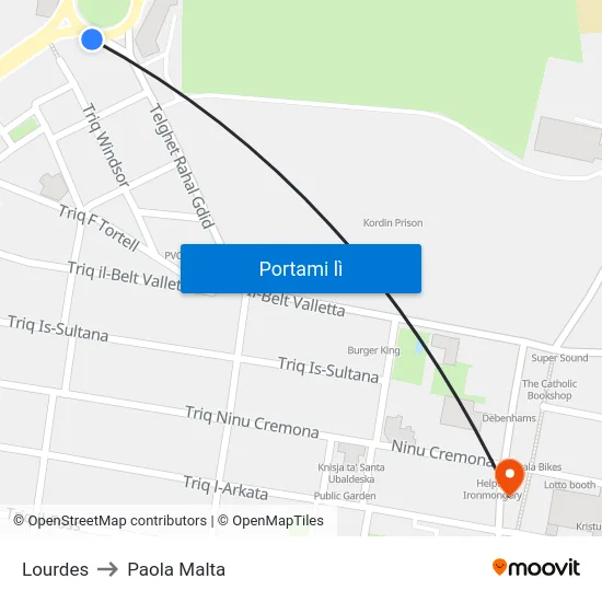 Lourdes to Paola Malta map