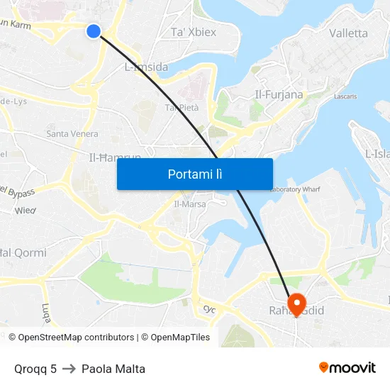 Qroqq 5 to Paola Malta map