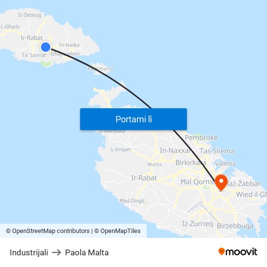 Industrijali to Paola Malta map