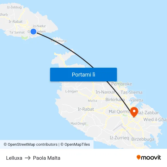 Lelluxa to Paola Malta map