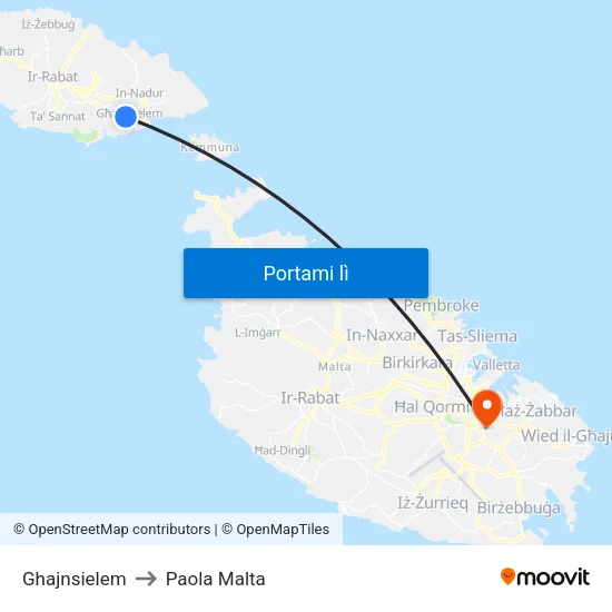 Ghajnsielem to Paola Malta map