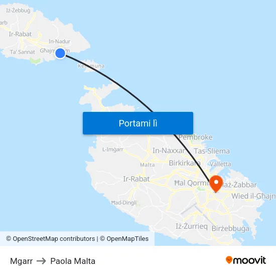 Mgarr to Paola Malta map