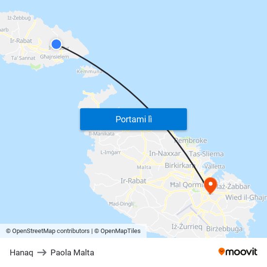 Hanaq to Paola Malta map
