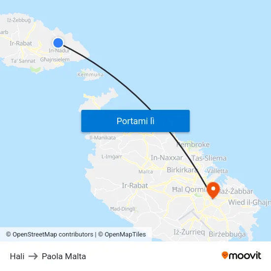 Hali to Paola Malta map