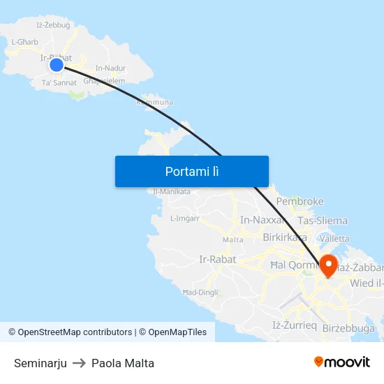 Seminarju to Paola Malta map