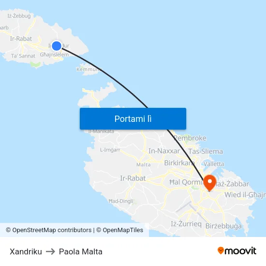 Xandriku to Paola Malta map