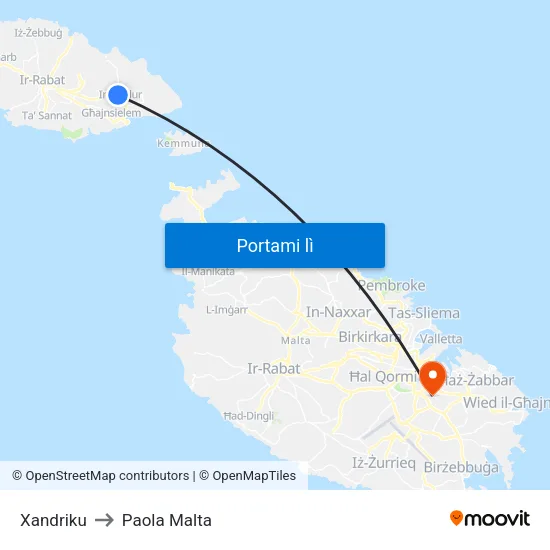 Xandriku to Paola Malta map