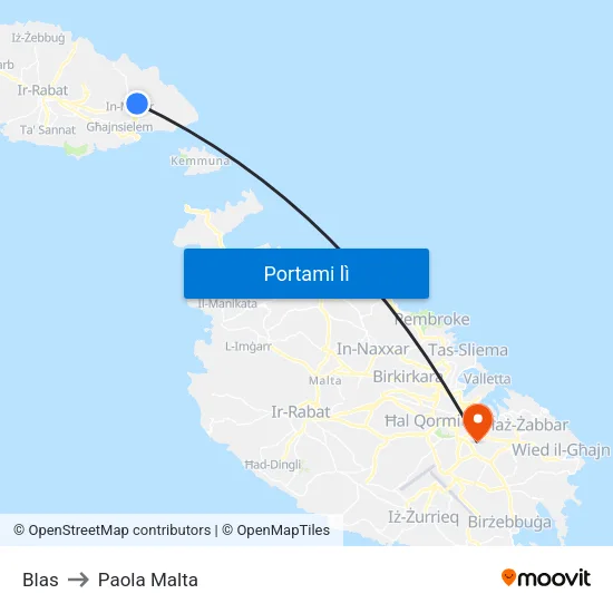 Blas to Paola Malta map