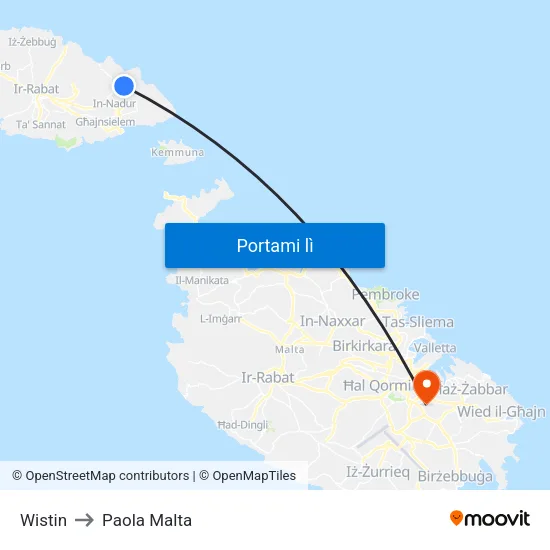 Wistin to Paola Malta map