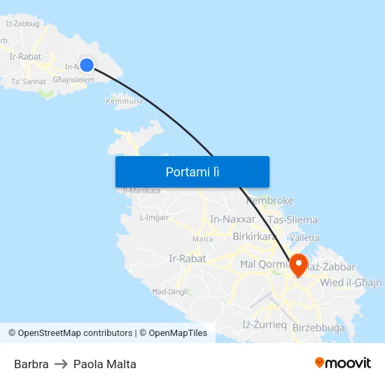 Barbra to Paola Malta map
