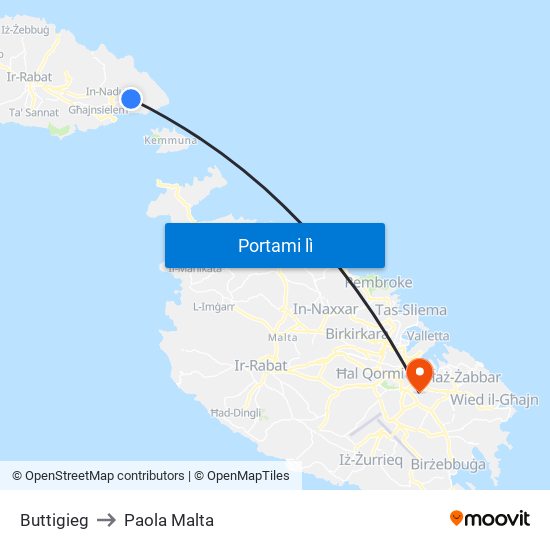 Buttigieg to Paola Malta map