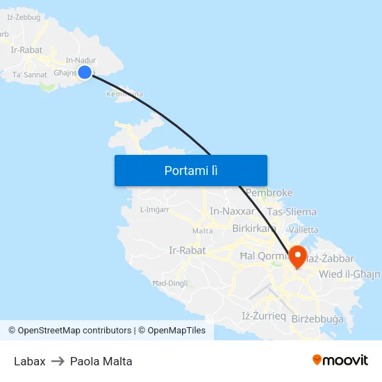 Labax to Paola Malta map
