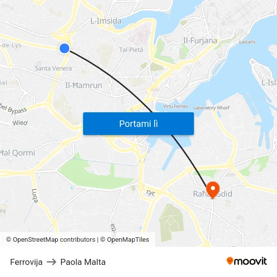 Ferrovija to Paola Malta map