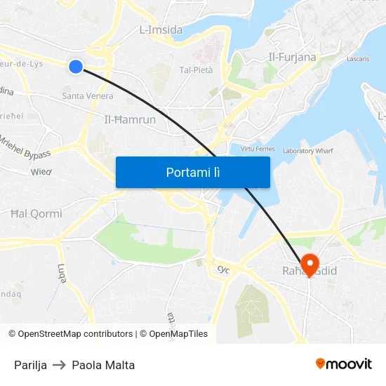 Parilja to Paola Malta map