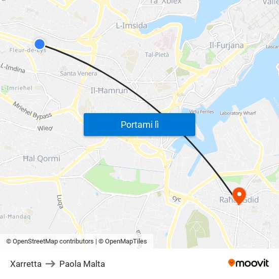 Xarretta to Paola Malta map