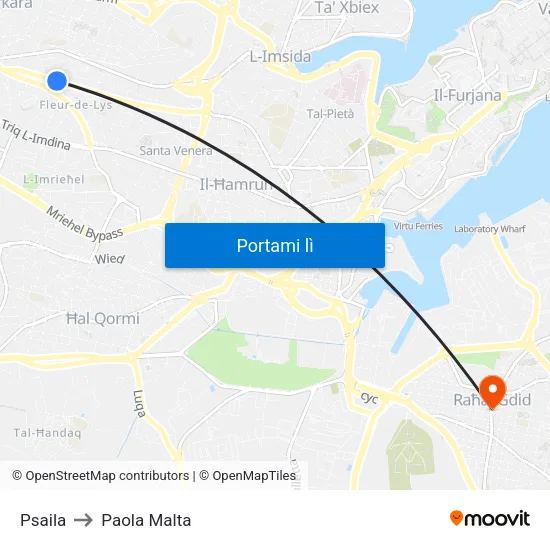Psaila to Paola Malta map