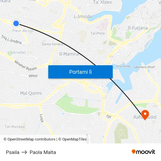 Psaila to Paola Malta map