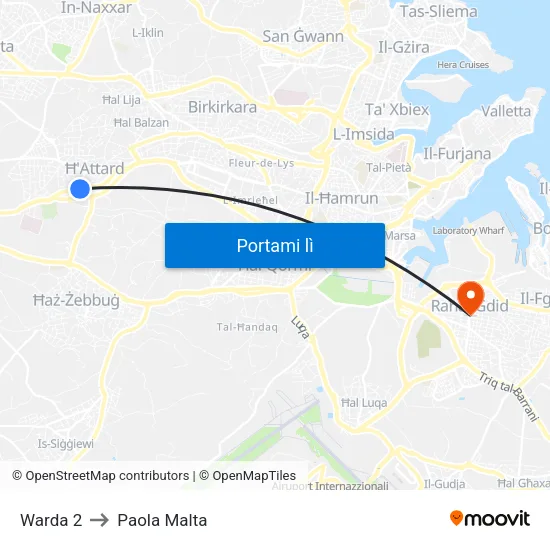 Warda 2 to Paola Malta map