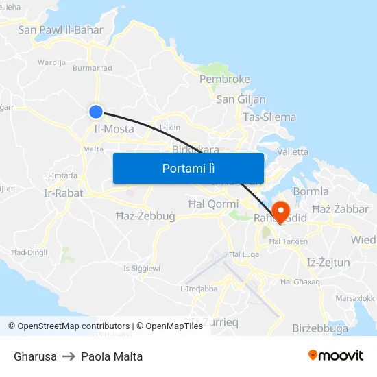 Gharusa to Paola Malta map