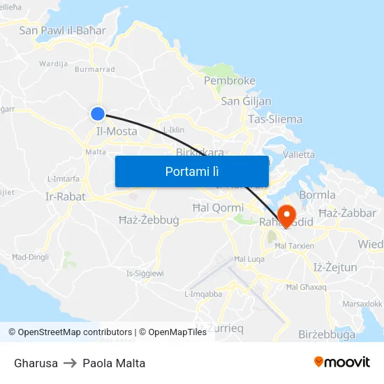 Gharusa to Paola Malta map