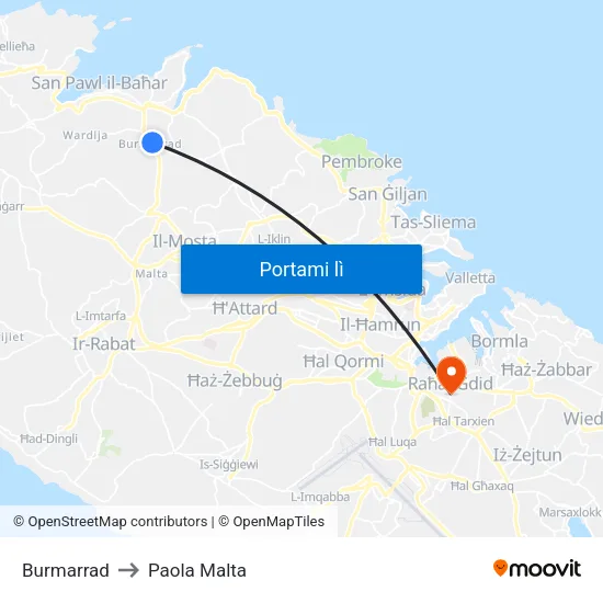 Burmarrad to Paola Malta map