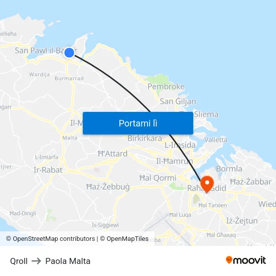 Qroll to Paola Malta map