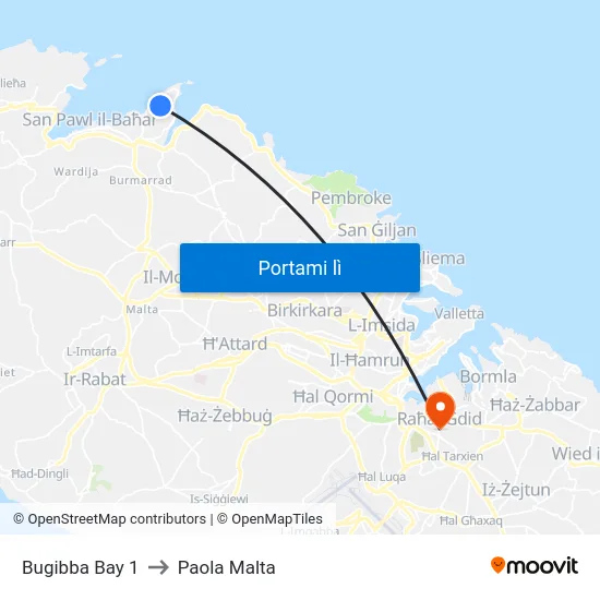 Bugibba Bay 1 to Paola Malta map